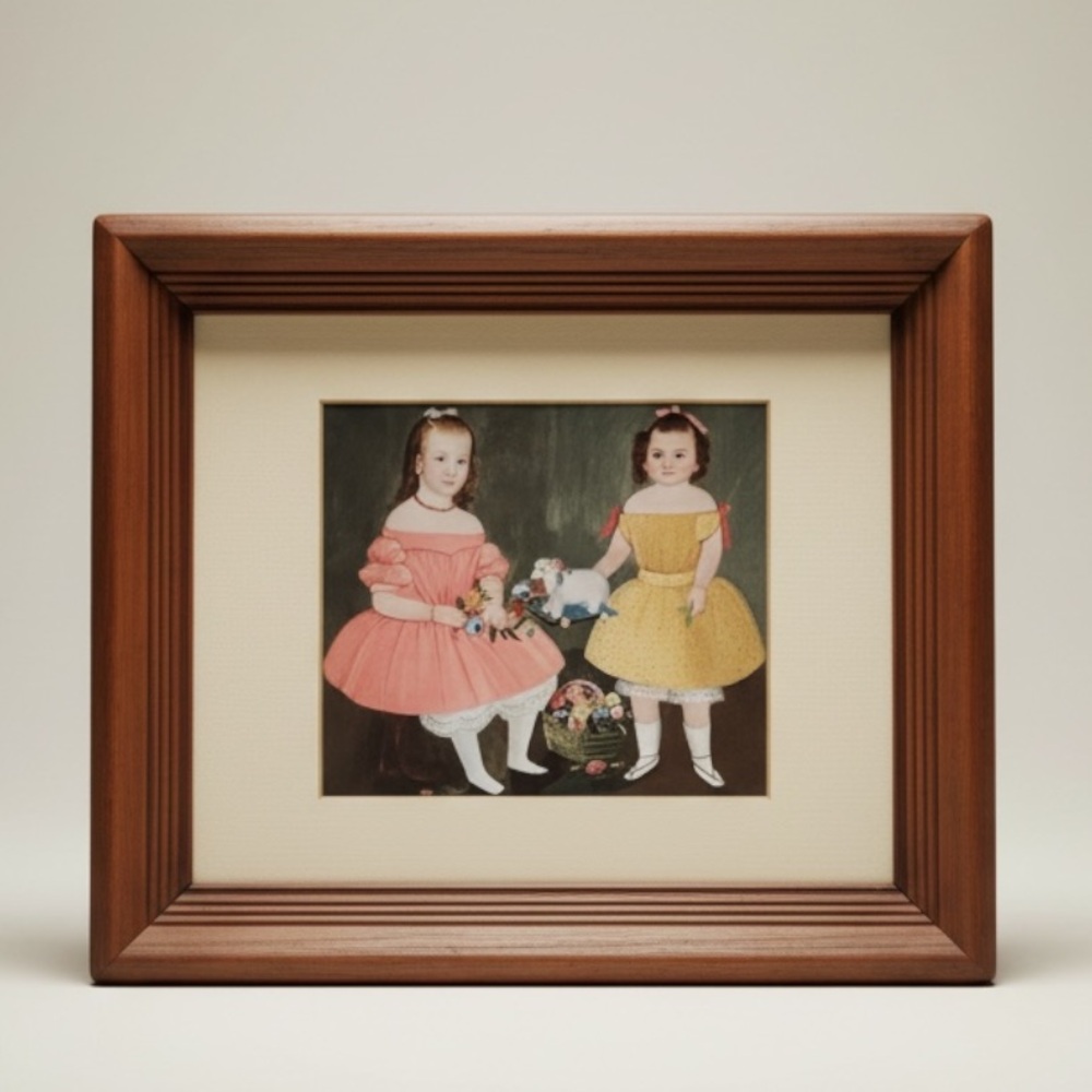 Framed print of a famous American Folk Art painting, “The Burnish Sisters “